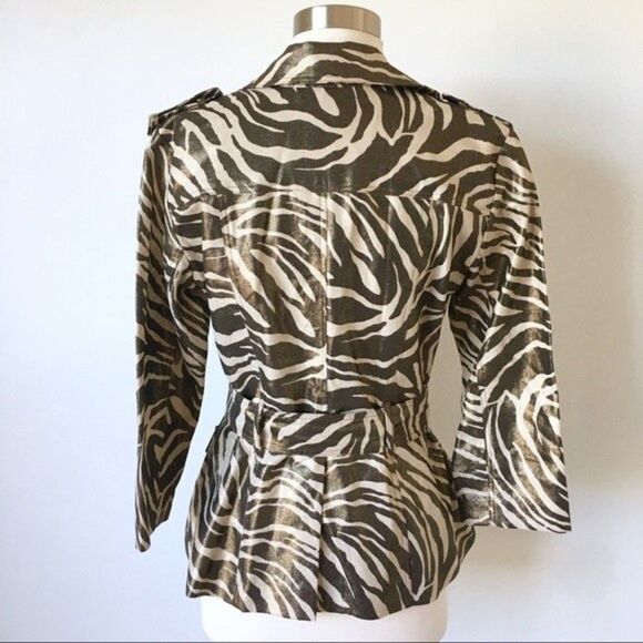 Caché Linen & Cotton Gold Metallic Zebra Print Belted Blazer Size Small - Picture 4 of 8